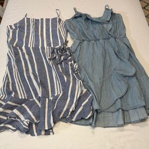 Two (2) Express Blue and White Striped and Denim Midi Dresses